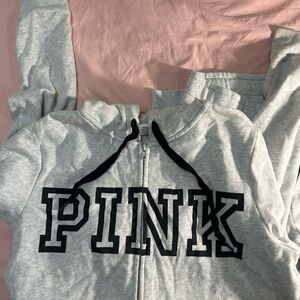 PINK Victoria's Secret Light Gray Hoodie with Black Drawstrings